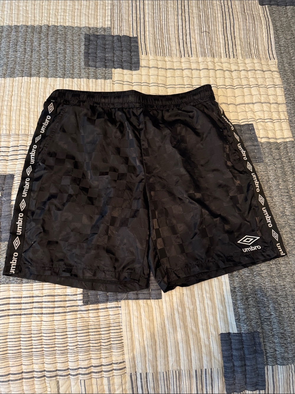 Umbro Black Checker Tape-Trim Sport Shorts